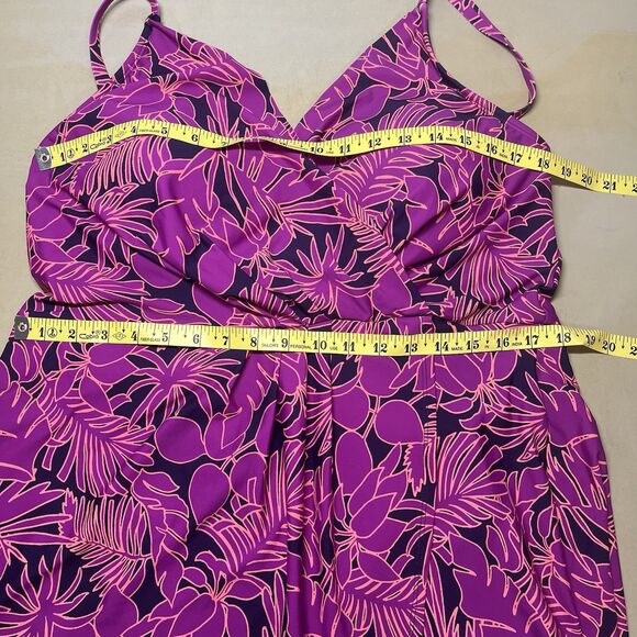 Lands End V-Neck Tulip Wrap Swim Dress Size 2X One Piece Tropical Floral Bra - Picture 10 of 11